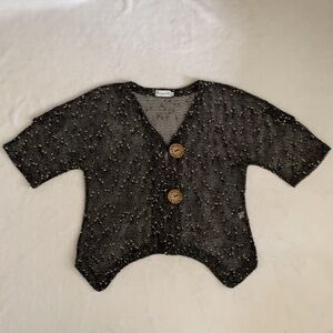 Lulu-B | Open Knit Boho Coastal Cardigan Coconut Husk Buttons 7258 Black (M)